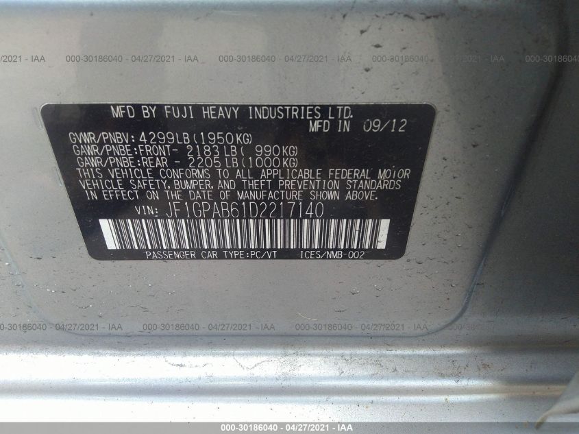 2013 SUBARU IMPREZA WAGON 2.0I PREMIUM JF1GPAB61D2217140