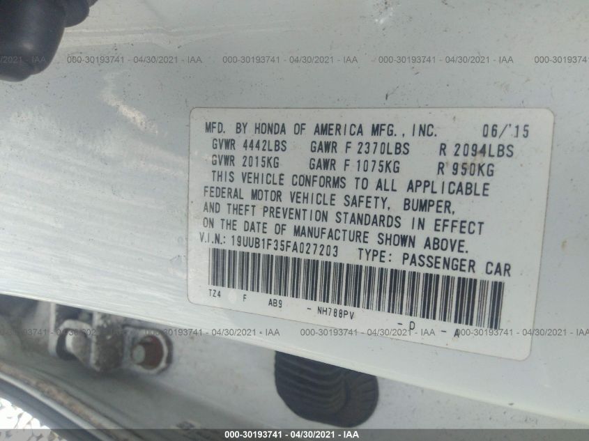 2015 ACURA TLX 19UUB1F35FA027203