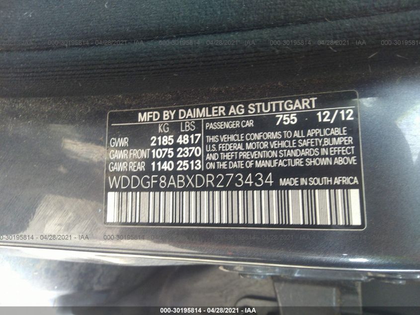 2013 MERCEDES-BENZ C-CLASS C 300 SPORT WDDGF8ABXDR273434