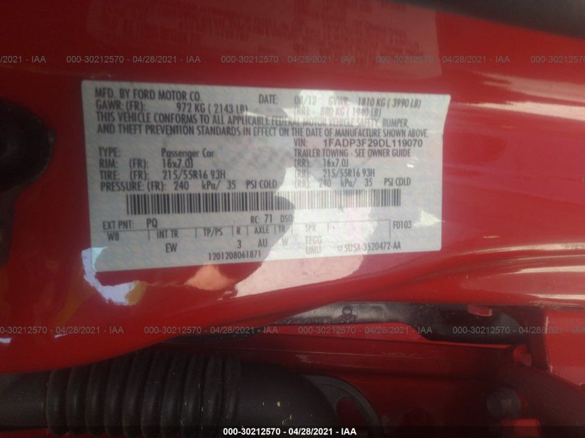 2013 FORD FOCUS SE 1FADP3F29DL119070