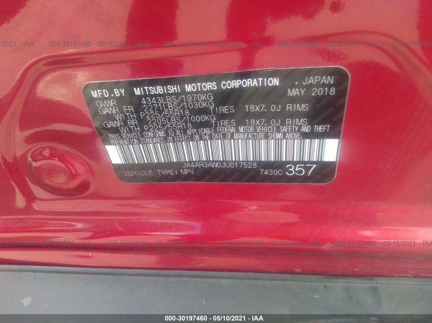 2018 MITSUBISHI OUTLANDER SPORT SE 2.4 JA4AR3AW0JU017528