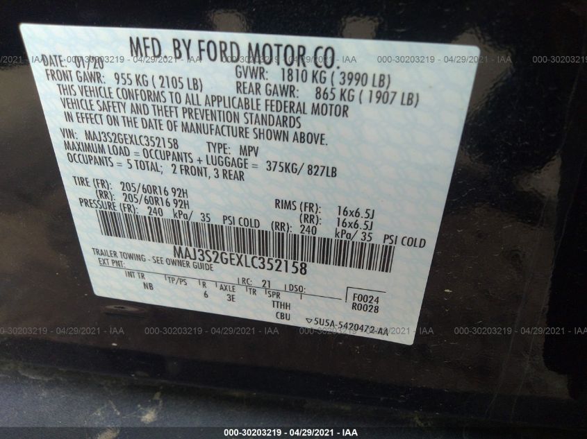 2020 FORD ECOSPORT SE MAJ3S2GEXLC352158