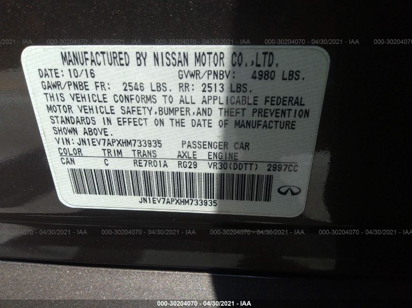 2017 INFINITI Q50 3.0T PREMIUM JN1EV7APXHM733935