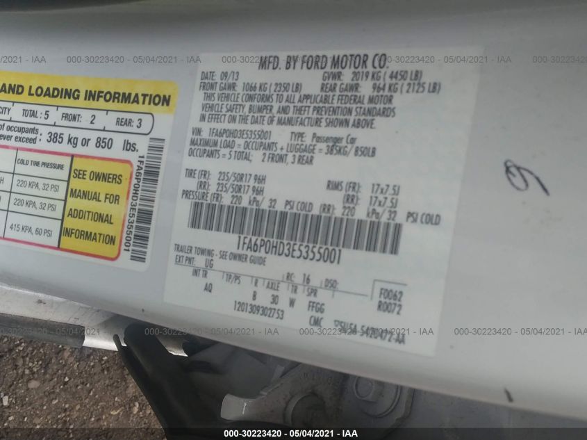 2014 FORD FUSION SE 1FA6P0HD3E5355001