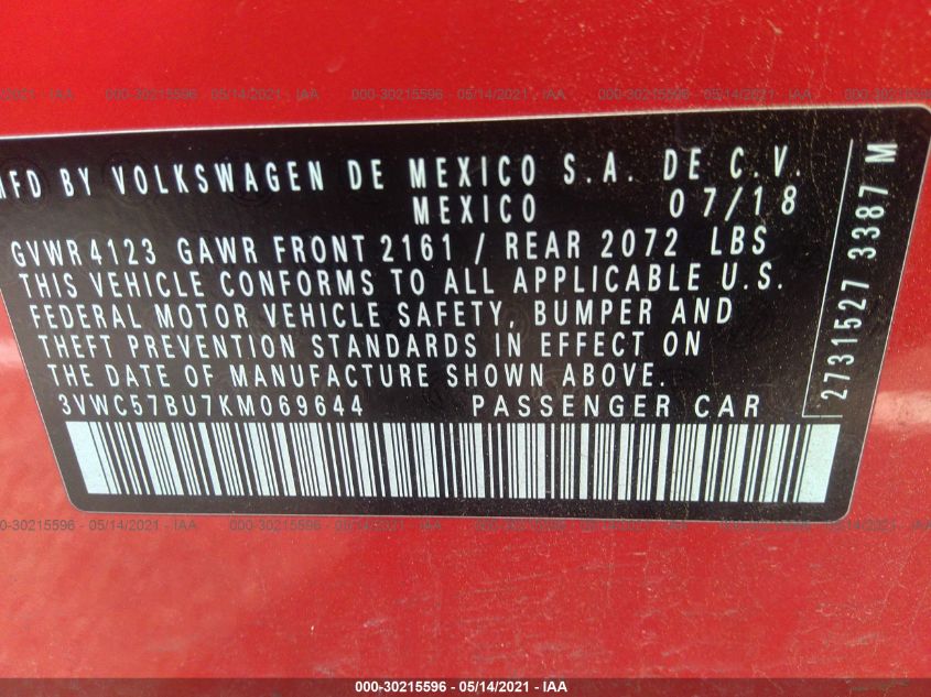 2019 VOLKSWAGEN JETTA S/SE/R-LINE 3VWC57BU7KM069644