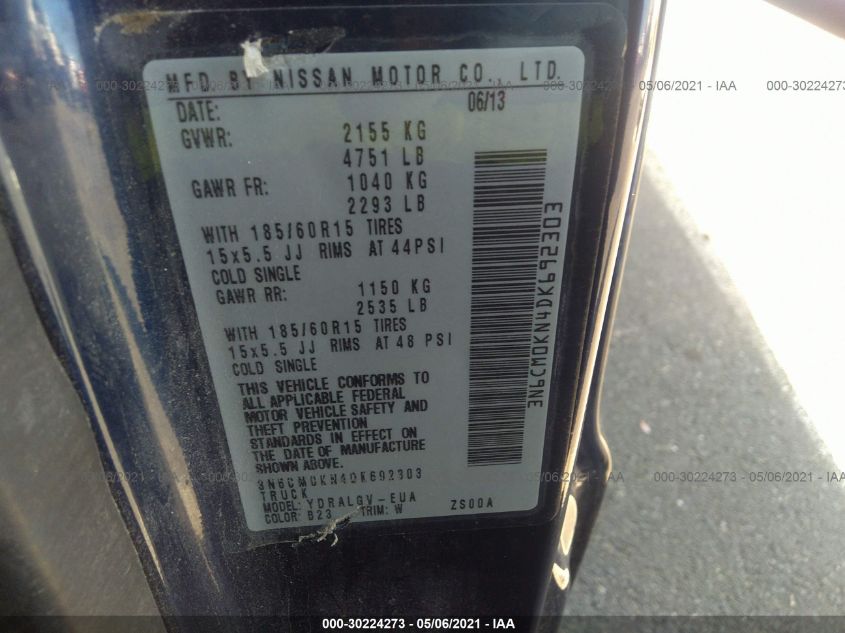 2013 NISSAN NV200 SV 3N6CM0KN4DK692303
