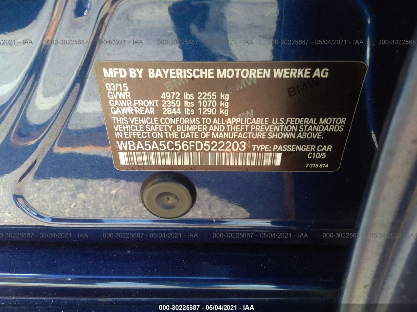 2015 BMW 5 SERIES 528I WBA5A5C56FD522203