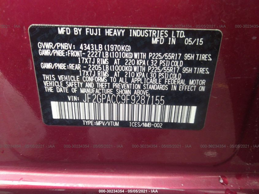 2015 SUBARU XV CROSSTREK PREMIUM JF2GPACC9F9287155