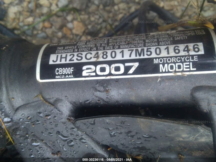 2007 HONDA CB900 F JH2SC48017M501646