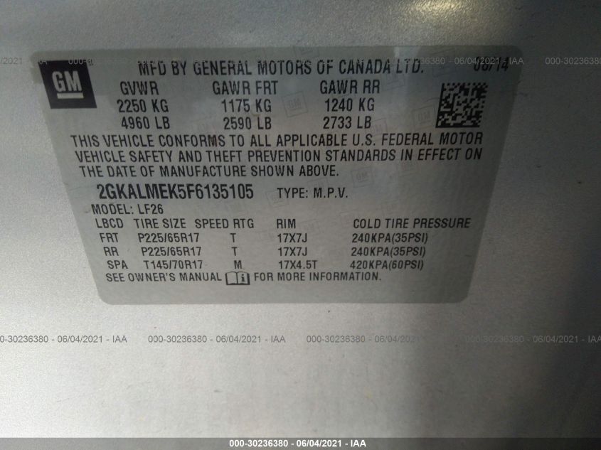 2015 GMC TERRAIN SLE 2GKALMEK5F6135105