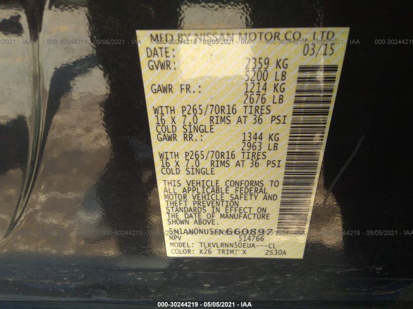 2015 NISSAN XTERRA S 5N1AN0NU5FN660897
