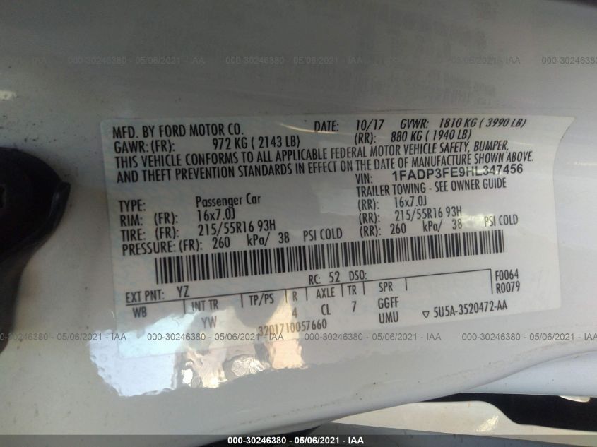 2017 FORD FOCUS SE 1FADP3FE9HL347456