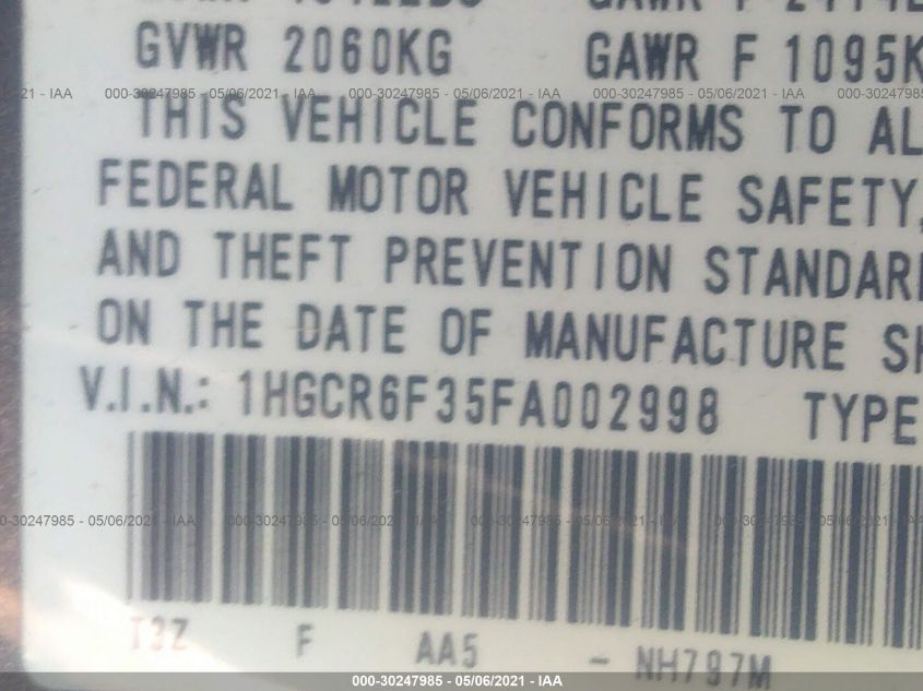 2015 HONDA ACCORD HYBRID 1HGCR6F35FA002998