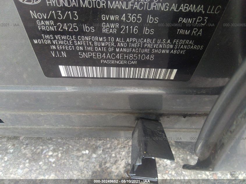 2014 HYUNDAI SONATA GLS 5NPEB4AC4EH851048