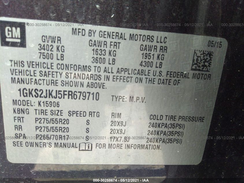 2015 GMC YUKON XL 1500 DENALI 1GKS2JKJ5FR679710