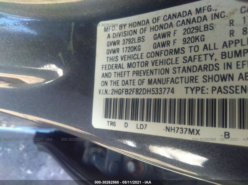 2013 HONDA CIVIC SDN EX 2HGFB2F82DH533774
