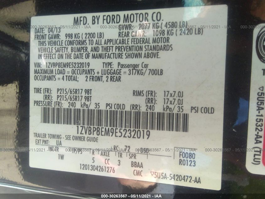 2014 FORD MUSTANG V6 1ZVBP8EM9E5232019
