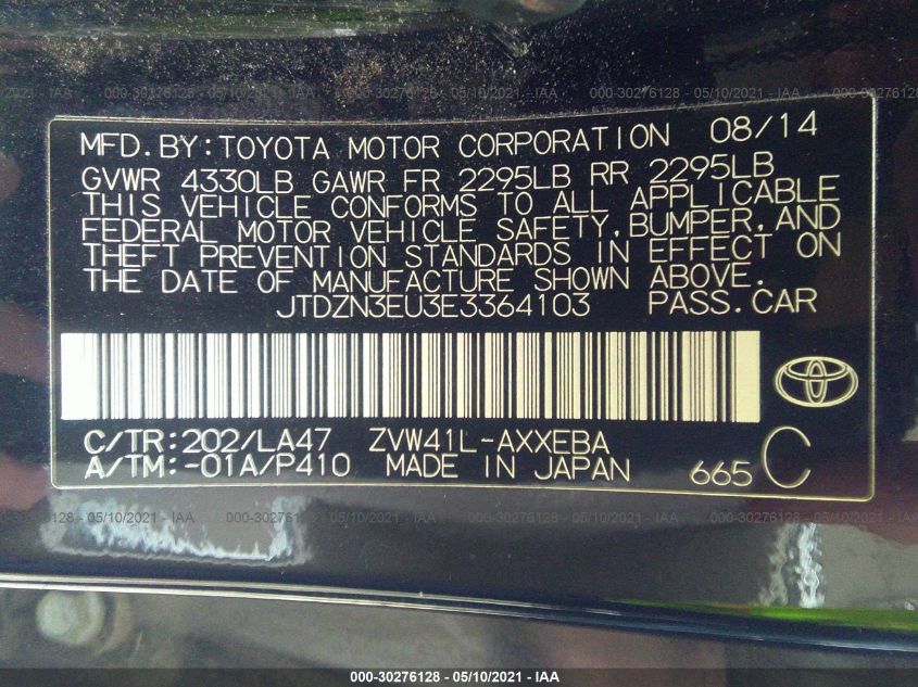 2014 TOYOTA PRIUS V TWO/THREE/FIVE JTDZN3EU3E3364103