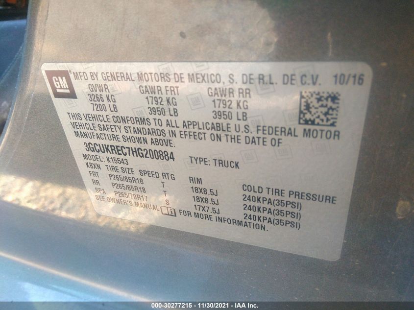 2017 CHEVROLET SILVERADO 1500 LT 3GCUKREC7HG200884