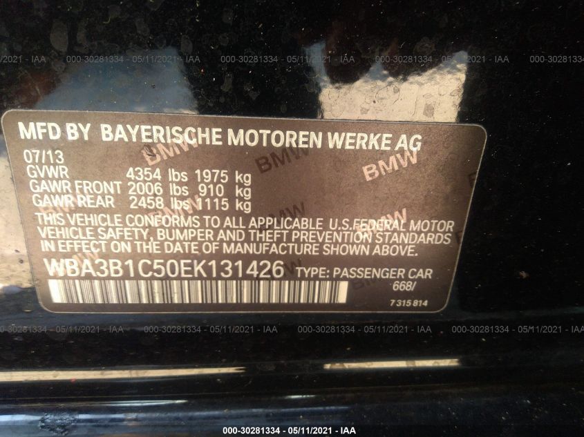2014 BMW 3 SERIES 320I WBA3B1C50EK131426