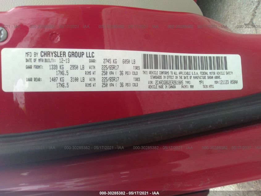 2014 DODGE GRAND CARAVAN SE 2C4RDGBG2ER261805