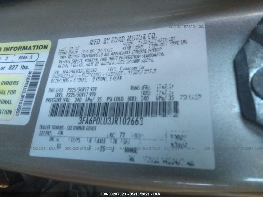 2018 FORD FUSION HYBRID SE 3FA6P0LU3JR102663