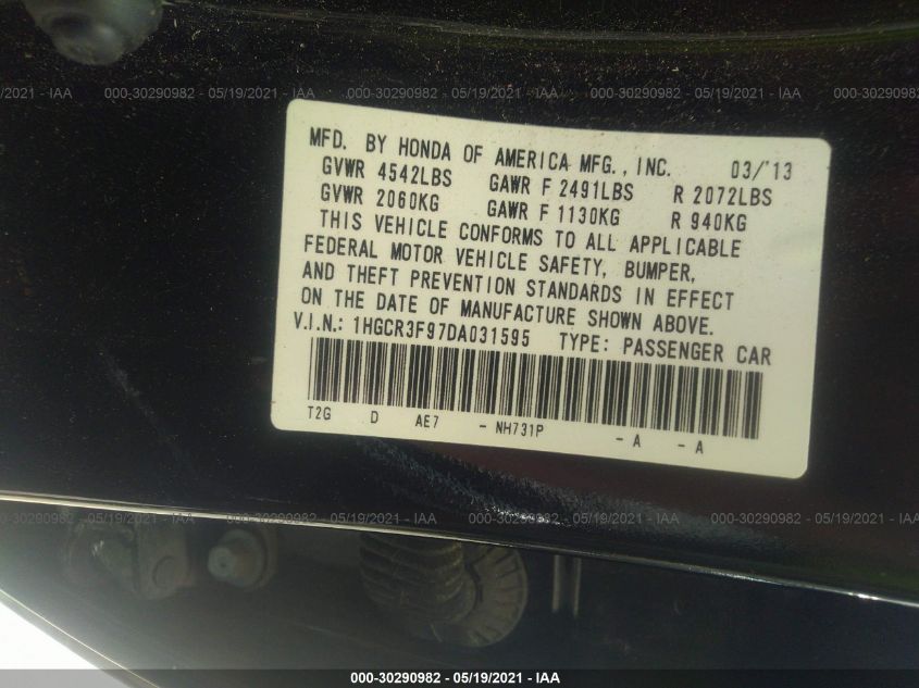 2013 HONDA ACCORD SDN TOURING 1HGCR3F97DA031595
