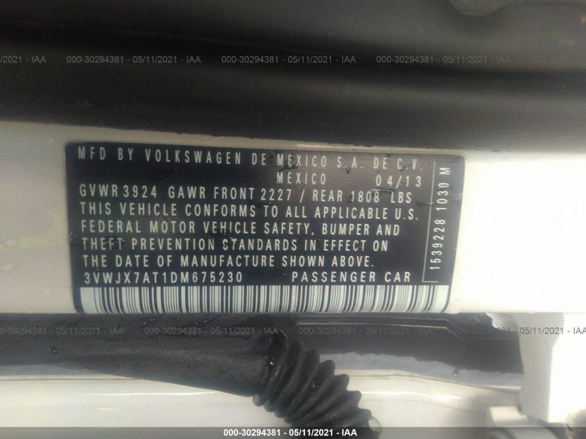 2013 VOLKSWAGEN BEETLE COUPE 2.5L 3VWJX7AT1DM675230