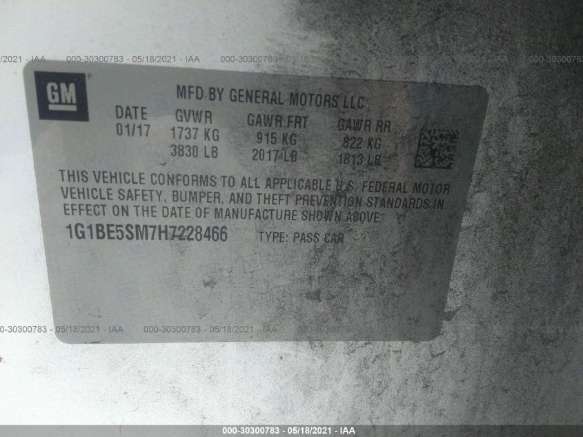 2017 CHEVROLET CRUZE LT 1G1BE5SM7H7228466