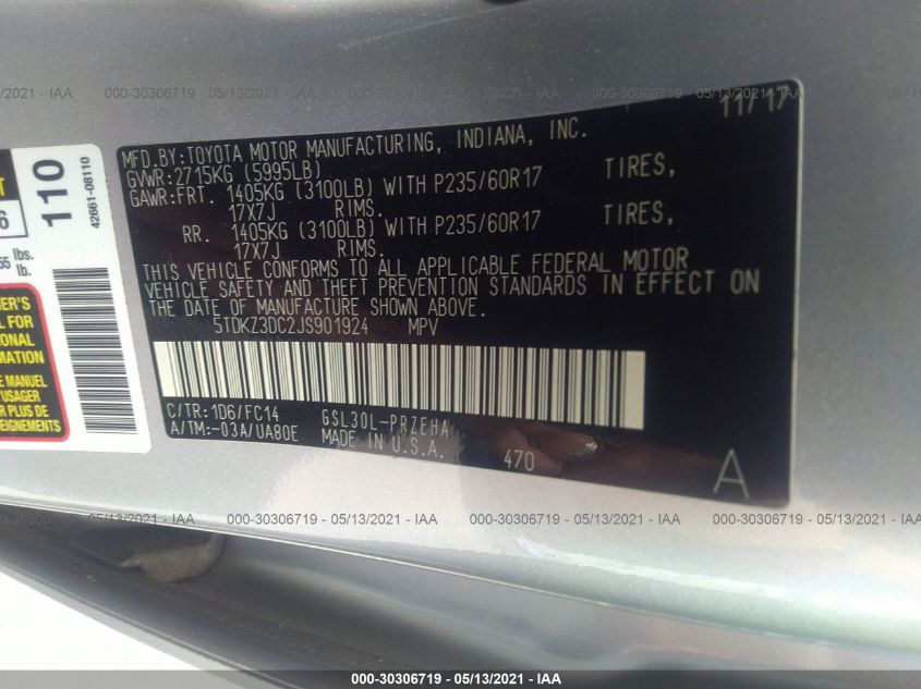 2018 TOYOTA SIENNA LE 5TDKZ3DC2JS901924