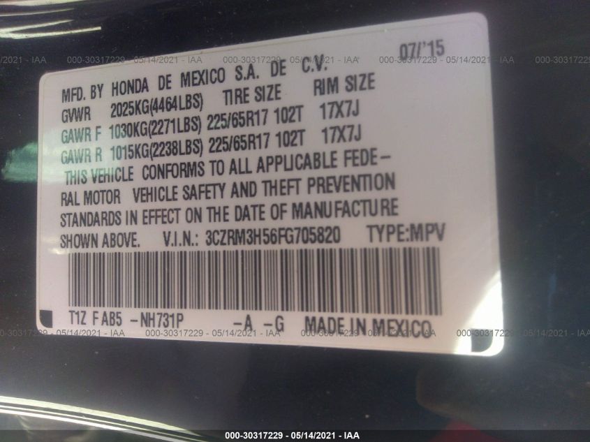 2015 HONDA CR-V EX 3CZRM3H56FG705820