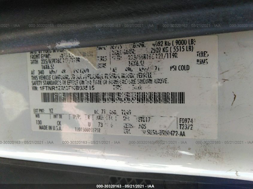2015 FORD TRANSIT CARGO VAN 1FTNR1ZM3FKB03515