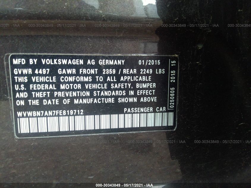 2015 VOLKSWAGEN CC SPORT WVWBN7AN7FE819712