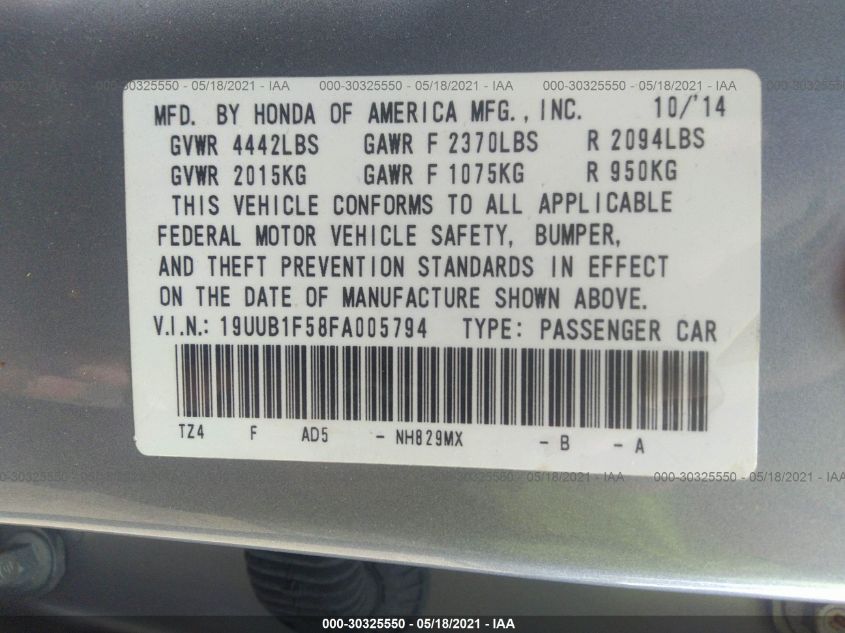 2015 ACURA TLX TECH 19UUB1F58FA005794
