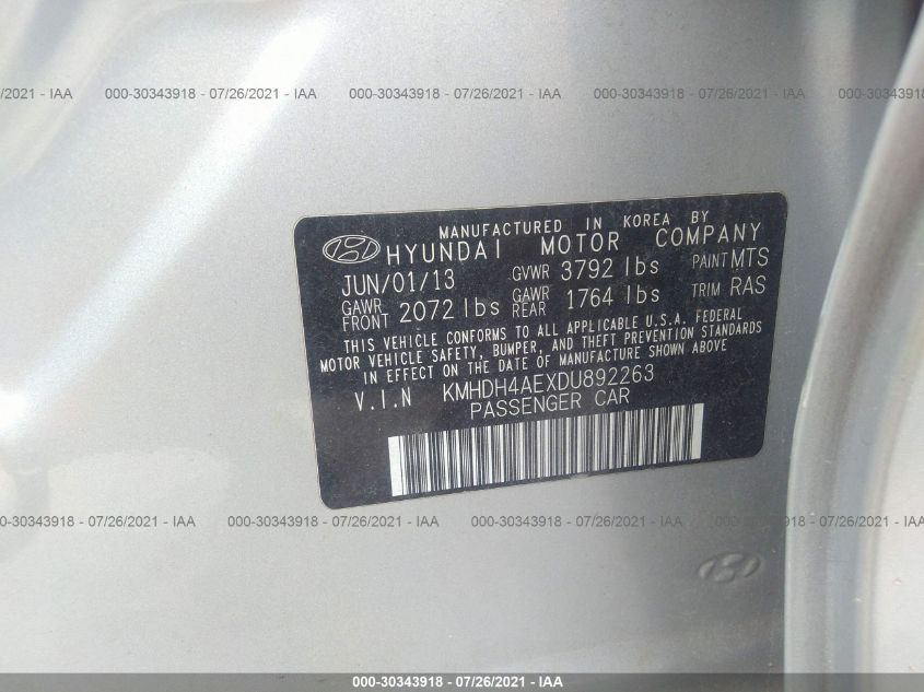 2013 HYUNDAI ELANTRA GLS KMHDH4AEXDU892263
