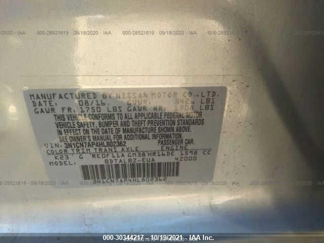 2017 NISSAN VERSA SEDAN S/S PLUS/SL/SV 3N1CN7AP4HL802362