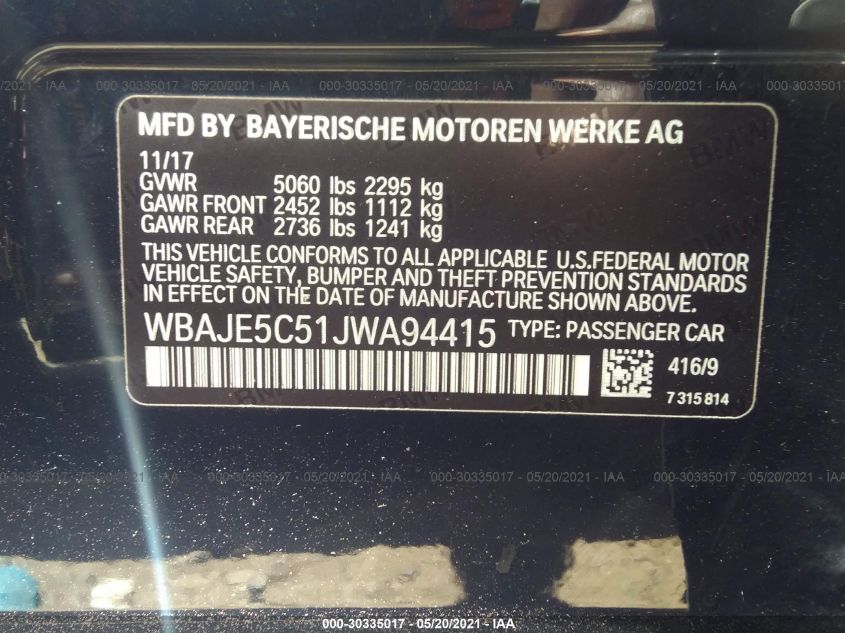 Фото: WBAJE5C51JWA94415 - 9