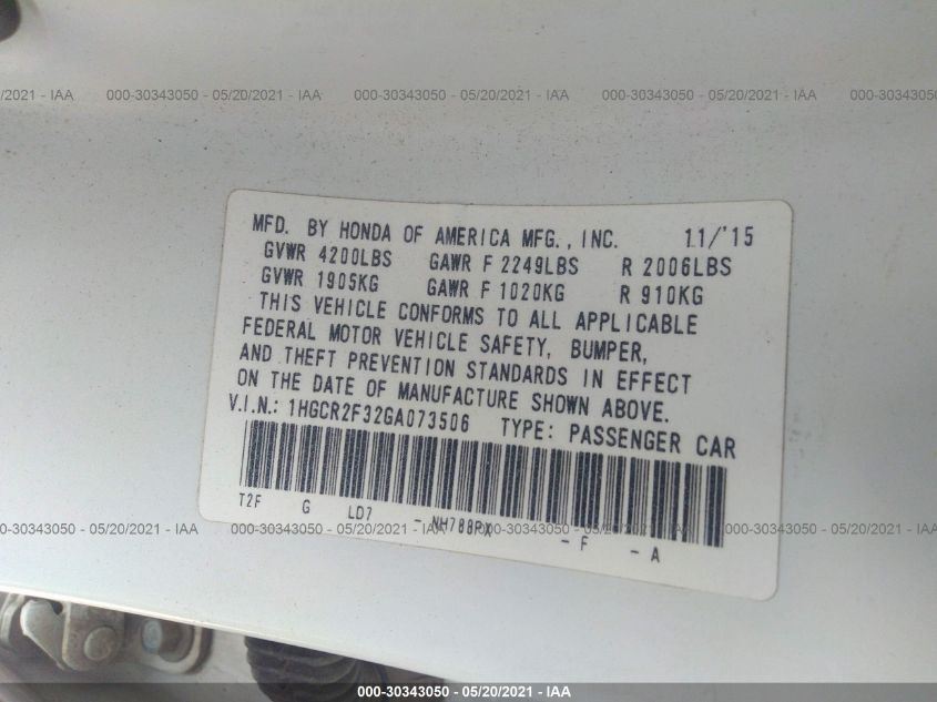 2016 HONDA ACCORD SEDAN LX 1HGCR2F32GA073506