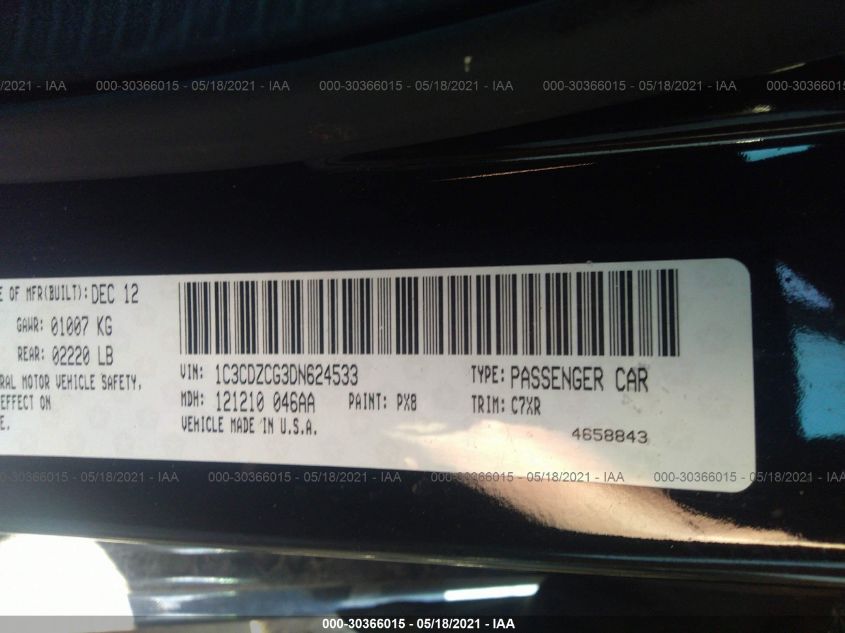 2013 DODGE AVENGER SXT 1C3CDZCG3DN624533