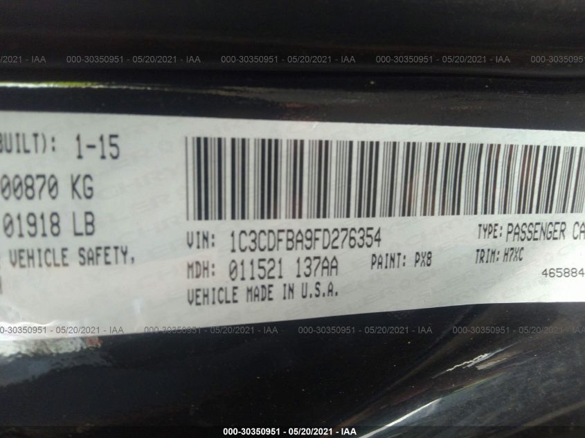 2015 DODGE DART SXT 1C3CDFBA9FD276354