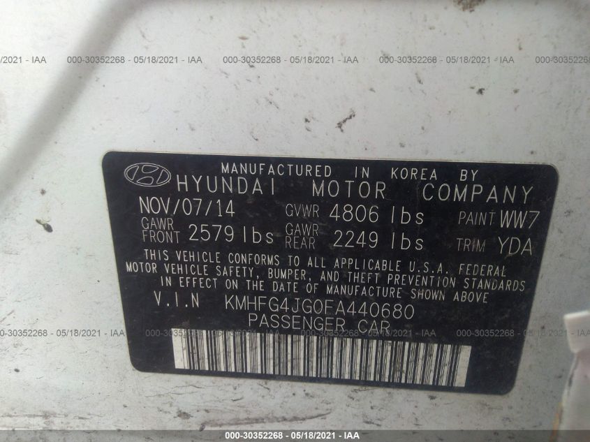 2015 HYUNDAI AZERA KMHFG4JG0FA440680