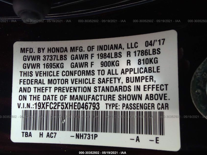 2017 HONDA CIVIC SEDAN LX 19XFC2F5XHE046793