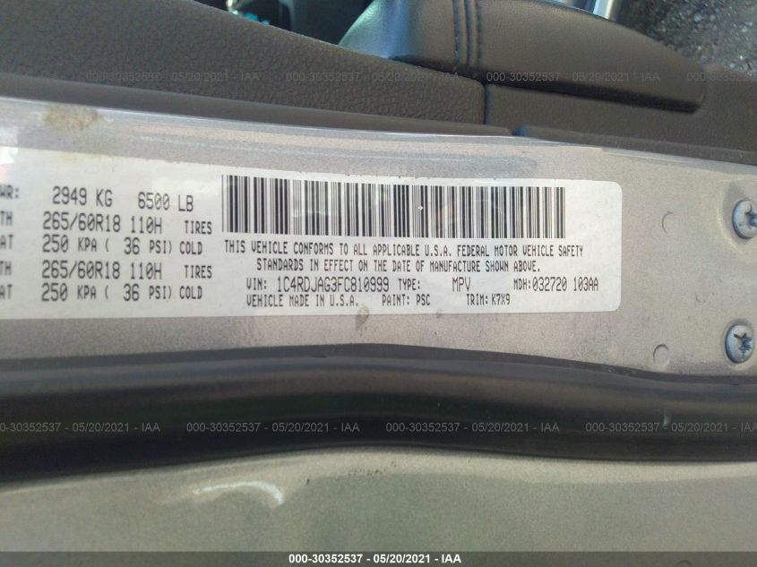 2015 DODGE DURANGO SXT 1C4RDJAG3FC810999