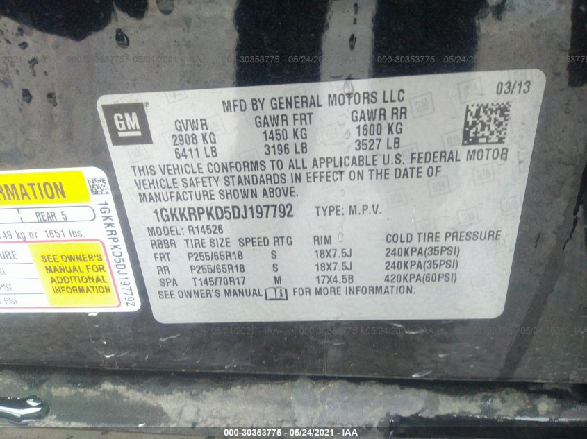 2013 GMC ACADIA SLE 1GKKRPKD5DJ197792