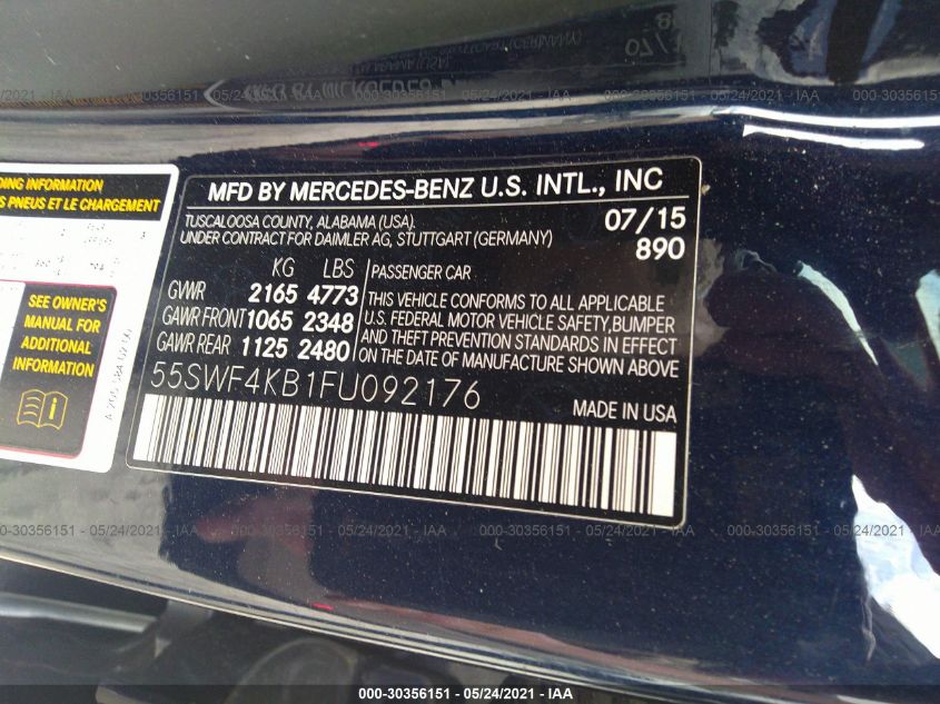2015 MERCEDES-BENZ C-CLASS C 300 55SWF4KB1FU092176