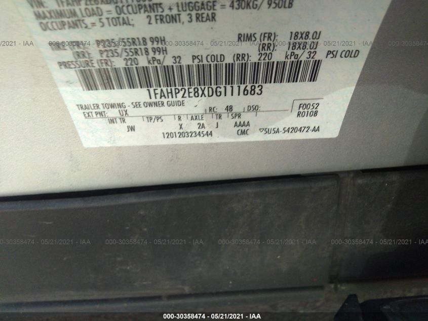 2013 FORD TAURUS SEL 1FAHP2E8XDG111683