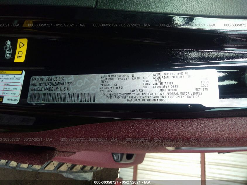 2021 JEEP WRANGLER UNLIMITED SPORT S 1C4HJXDN2MW511825