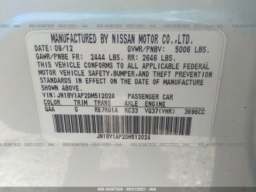 2013 INFINITI M37 JN1BY1AP2DM512024