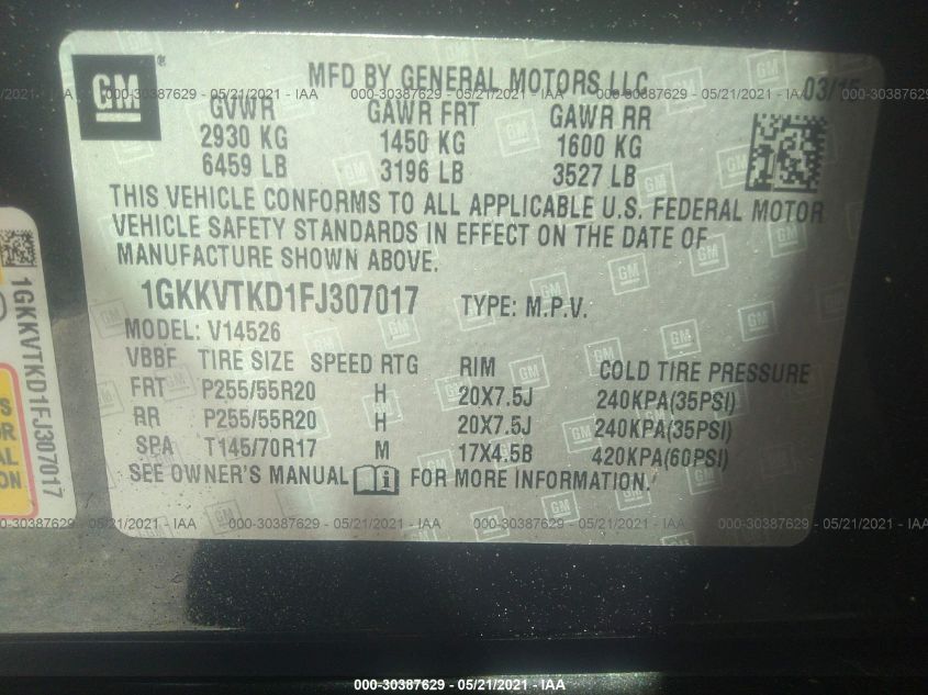 2015 GMC ACADIA DENALI 1GKKVTKD1FJ307017