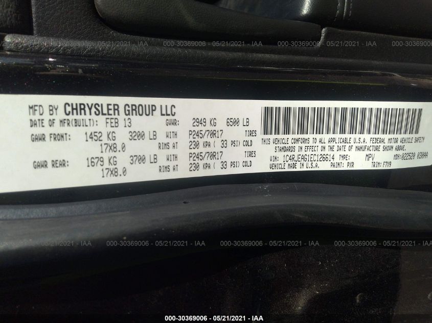 2014 JEEP GRAND CHEROKEE LAREDO/ALTITUDE 1C4RJEAG1EC126614